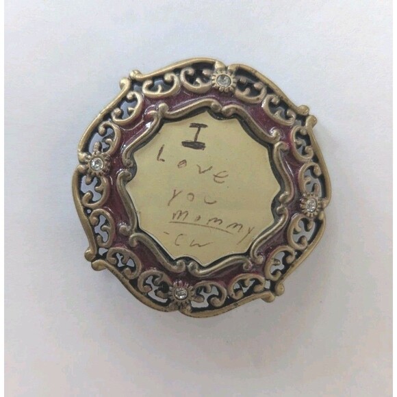 JAY STRONGWATER Miniature Frame Brooch NeimanMarcus Burgundy Crystals Bronze Pin - Picture 2 of 6